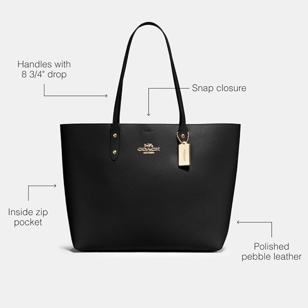 COACH Town Tote - Black Polished Pebble Leather - Picture 10 of 12